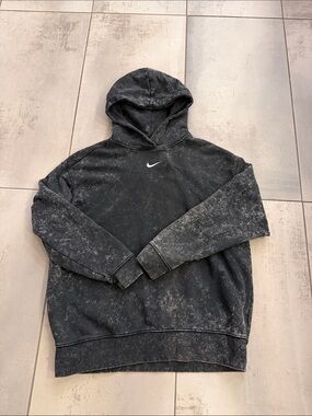 Nike Black Mineral Wash Pullover Hoodie with White Swoosh